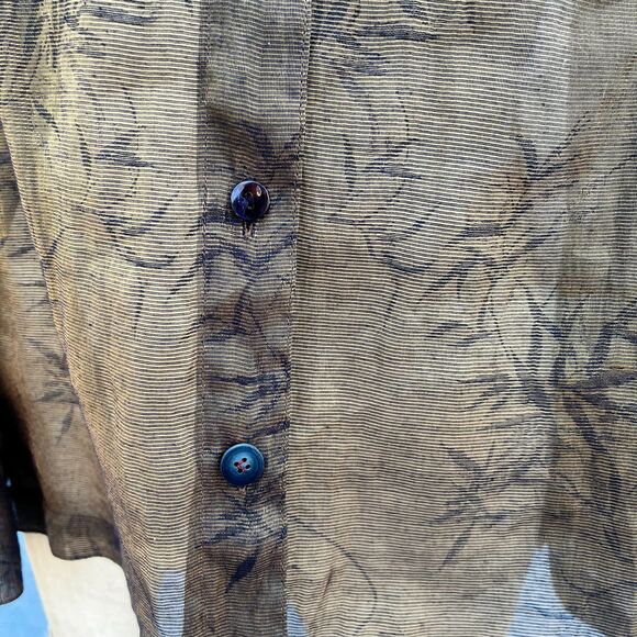 Chicos Blouse Olive green Size M/L bamboo print lagenlook semi sheer - Picture 3 of 10